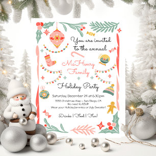 Invitación Doodle Sketch Funky Navidades Fiesta de Navidad