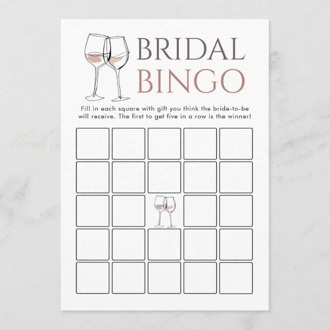 Invitación Doodle Wine Bingo Bridal Shower Game card (Anverso)