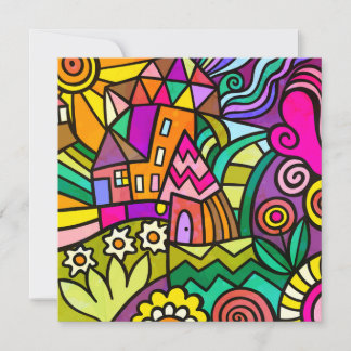 Invitación Doodle Wonderland Escena Abstracta del País