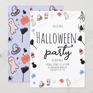 Invitación Doodles de época de la fiesta de Halloween Retro G