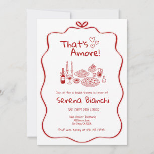 Invitación Doodles de pasta y pizza italiana roja para boda