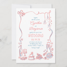 Invitación Doodles dibujados a mano fotografía Boda caprichos