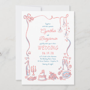 Invitación Doodles dibujados a mano fotografía Boda caprichos