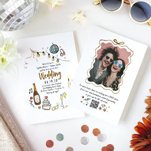 Invitación Doodles dibujados a mano Funky Boda y foto de deta