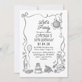 Invitación Doodles dibujados a mano Whimsical Quirky Cumpleañ
