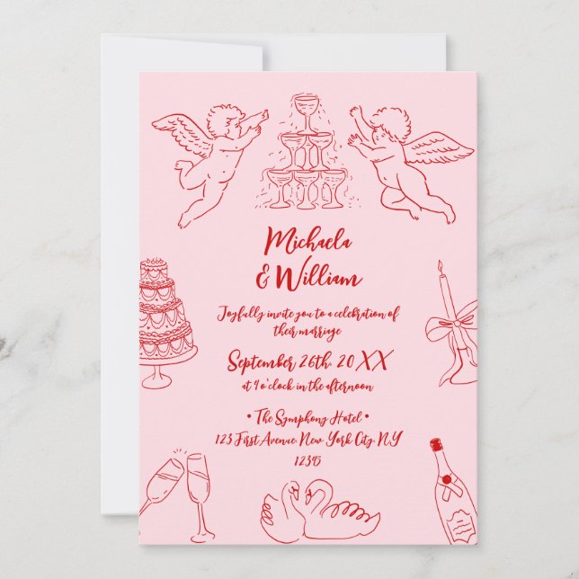 Invitación Doodles dibujados a mano y Boda de guiones manuscr (Anverso)