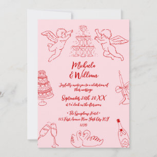 Invitación Doodles dibujados a mano y Boda de guiones manuscr