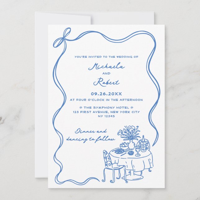 Invitación Doodles dibujados con la mano azul no Boda fotográ (Anverso)