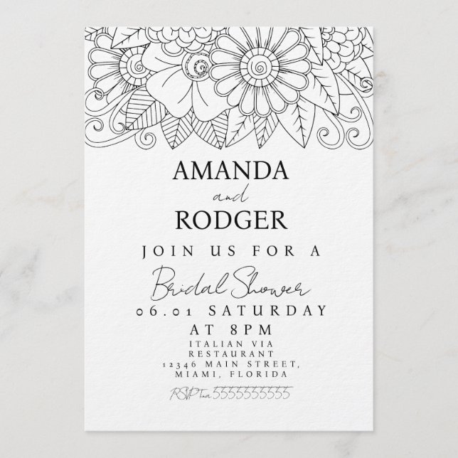 Invitación Doodles Florales Despedida de Soltera (Anverso)
