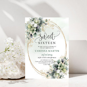 Invitación dorada Boho Greenery Foliage Sweet 16
