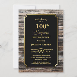 Invitación Dorada Border Wood Surprise Cena 100 Cumpleaños