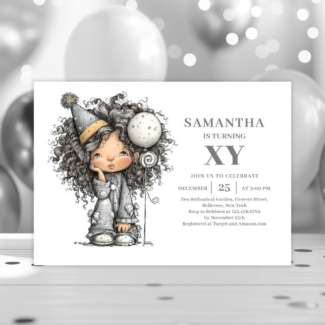 Invitación dorada de cumpleaños para niña capricho (Whimsy Quirky Girl Birthday Trendy Gold invitation)
