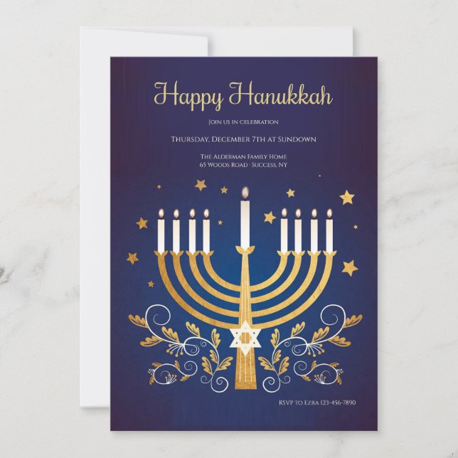 Invitación dorada de Hanukkah (Anverso)