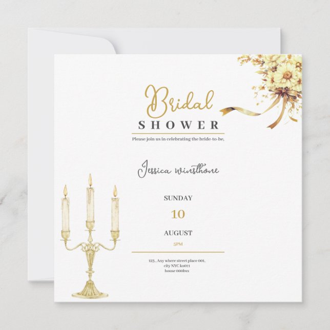 invitación dorada de lujo a la ducha de novia (Anverso)