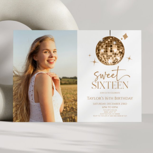 Invitación Dorada Disco Ball Dulce Dieciséis Fiesta de Cumple (Subido por el creador)