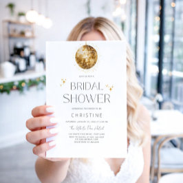 Invitación Dorada Disco Ball Sparkle Bridal Shower
