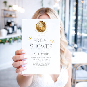 Invitación Dorada Disco Ball Sparkle Bridal Shower