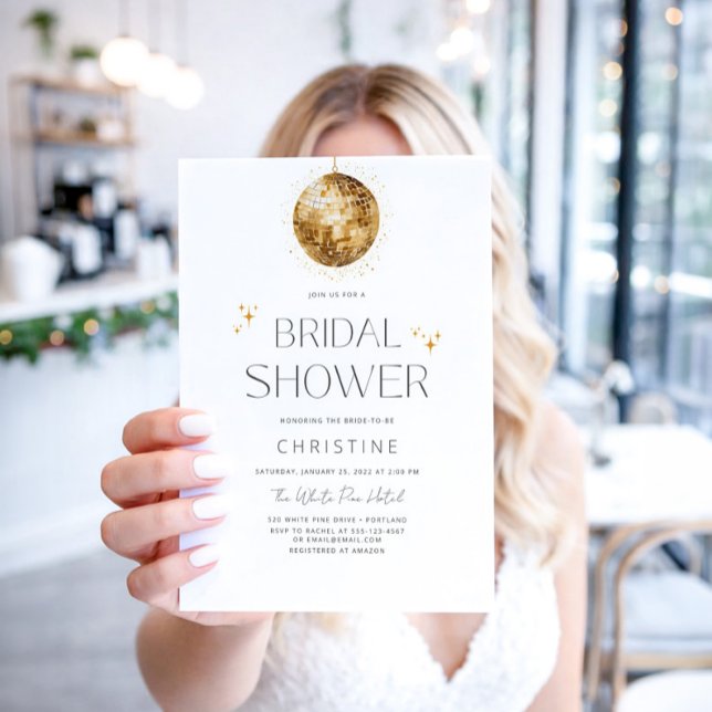 Invitación Dorada Disco Ball Sparkle Bridal Shower (Subido por el creador)