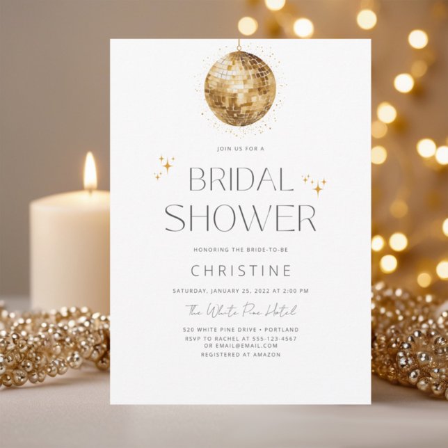 Invitación Dorada Disco Ball Sparkle Bridal Shower (Subido por el creador)
