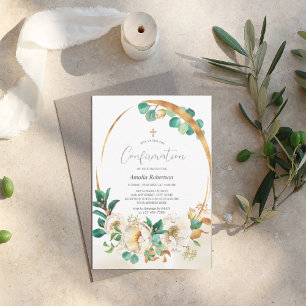 Invitación dorada FloralGreenery de confirmación