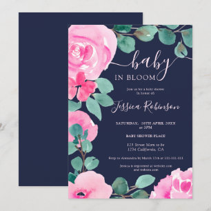 Invitación Dorada florida color rosa oscuro de agua floral du