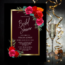 Invitación Dorada negra Borgoña Floral Bridal Shower