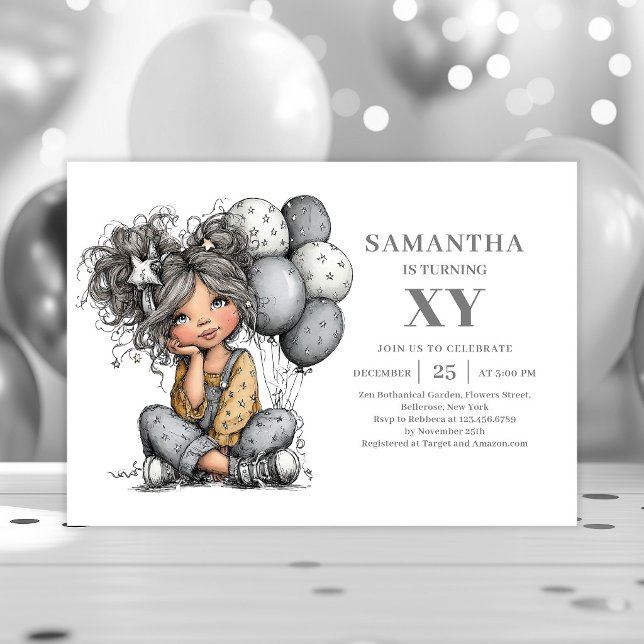 Invitación dorada negra de cumpleaños para chica e (Quirky Trendy Girl Birthday Gold Black invitation)