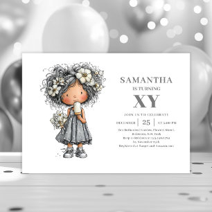 Invitación dorada negra de cumpleaños para niña ca
