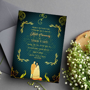 Invitación Dorada pareja hindú de la Ceremonia Haldi india