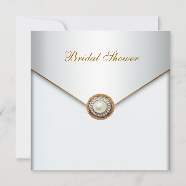 Invitación Dorada Pearl White Bridal Shower (Anverso)