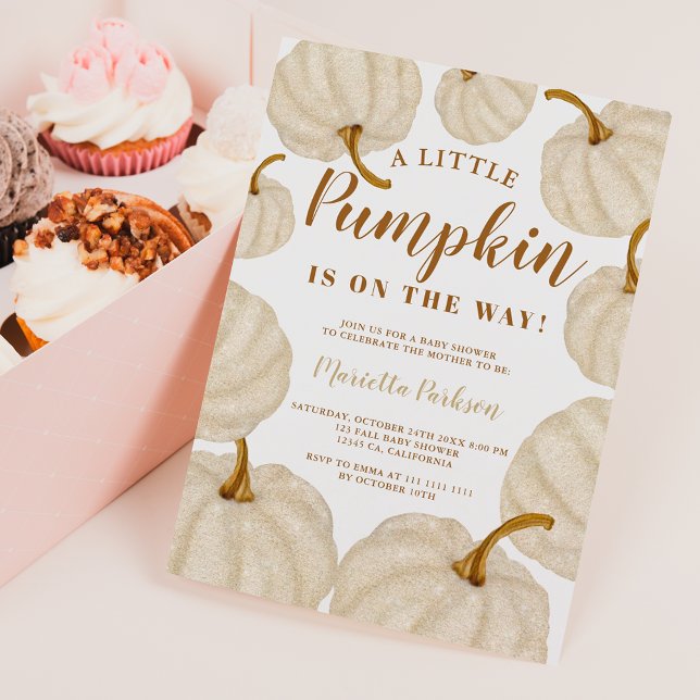 Invitación Dorada Pequeña rata de caída de calabaza para bebé (Gold Little pumpkin fall script baby shower Invitation)