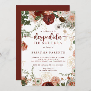 Invitación Dorada Rustic Colorous Floral Española Bridal Show