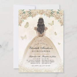 Invitación Dorada Sparkle Floral Princesa Quinceañera cumplea