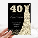 Invitación Dorada Sparkle Vestido 40 cumpleaños Fiesta negro<br><div class="desc">Dorado Sparkle Vestido 40 cumpleaños Fiesta de color Variaciones de invitación a negro a la invitación y artículos coincidentes en nuestra tienda</div>
