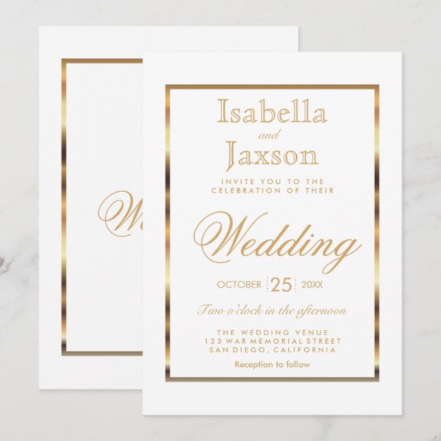 Invitación dorada y blanca (Anverso / Reverso)