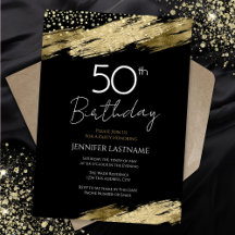 Invitación dorada y negra para fiesta de cumpleaño