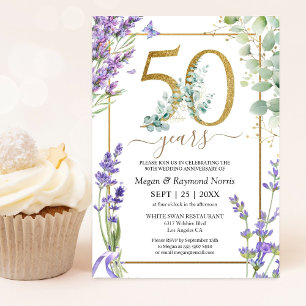 Invitación Dorado 50° aniversario Boda Lavanda púrpura