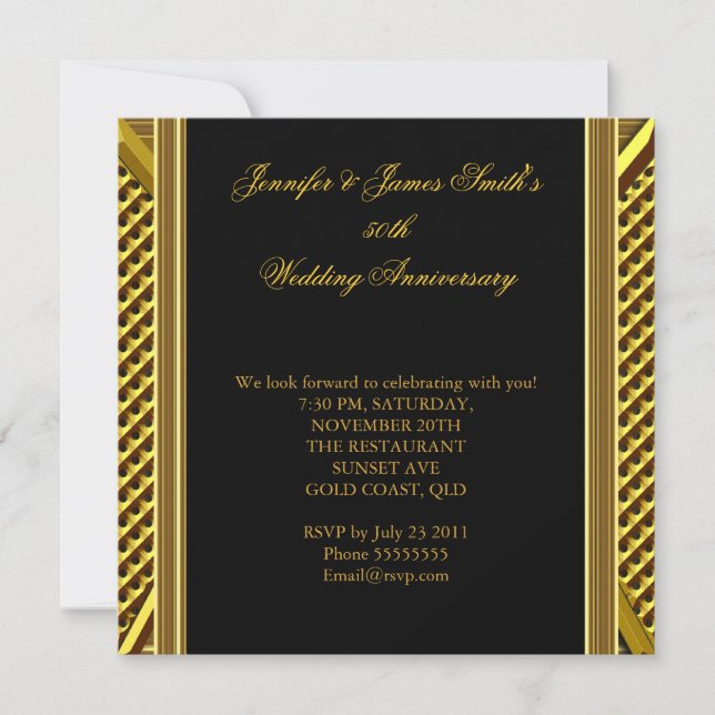 Invitación Dorado 50° Aniversario de la Elegante Boda de Oro (Anverso)
