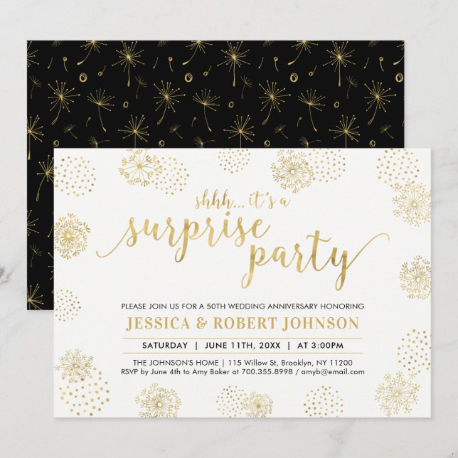 Invitación Dorado | 50 Aniversario del Boda de la Sorpresa Mo (Anverso / Reverso)