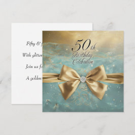 Invitación Dorado 50 cumpleaños Diamond Bow Elegant Swirls