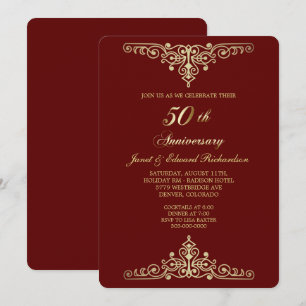 Invitación Dorado Antiguo Rojo Victoriano Aniversario Dorado
