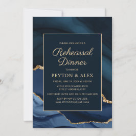 Invitación Dorado azul de la marina de mármol elegante cena