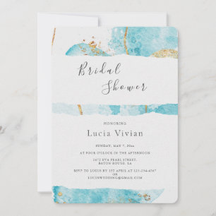 Invitación Dorado azul de lujo acuarela Abstract Bridal Showe