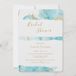 Invitación Dorado azul de lujo acuarela Abstract Bridal Showe