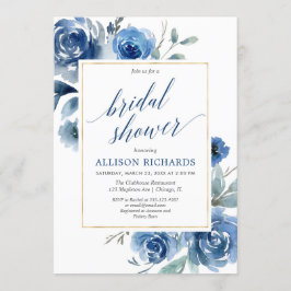 Invitación Dorado azul floral elegante peony ducha de novia