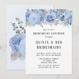 Invitación Dorado azul y plata floral Bridesmaides Luncheon