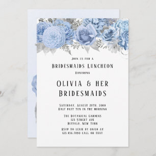 Invitación Dorado azul y plata floral Bridesmaides Luncheon