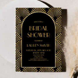 Invitación Dorado Black Geometric Art Deco Bridal Shower