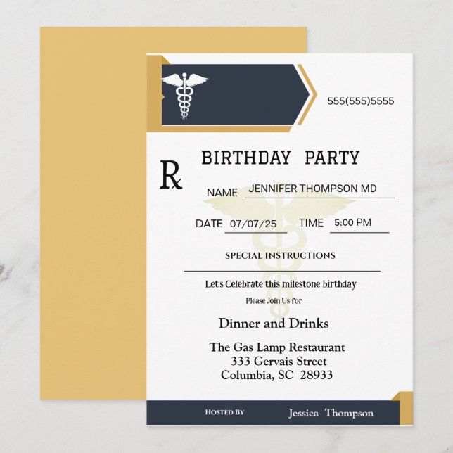 Invitación Dorado Black Medical Prescription Pad Cumpleaños (Anverso / Reverso)