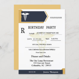 Invitación Dorado Black Medical Prescription Pad Cumpleaños